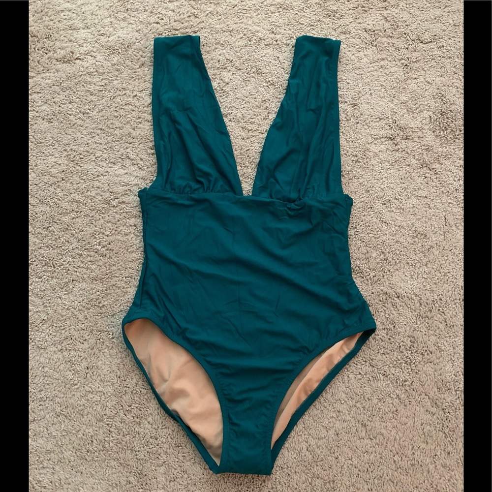 NWT JCrew plunge V neck one piece swimsuit, size 8, hunter green